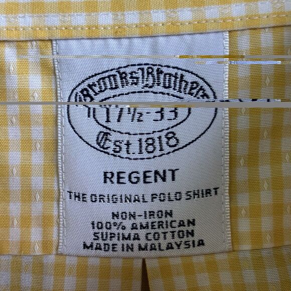Brooks Brothers Regent Shirt Men's Size 17.5-33 Yellow White Check Non Iron - Picture 4 of 9